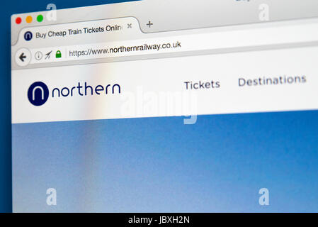 LONDON, UK - JUNE 8TH 2017: The homepage of the official website for Northern, on 8th June 2017.  Northern is the trading name of Arriva Rail North.