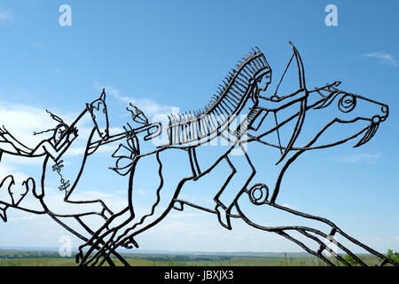 Bronze tracing sculptures of warriors, Indian Memorial, Little Bighorn Battlefield National Monument, Crow Agency, Montana, USA. Stock Photo