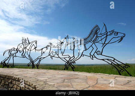 Bronze tracing sculptures of warriors, Indian Memorial, Little Bighorn Battlefield National Monument, Crow Agency, Montana, USA. Stock Photo