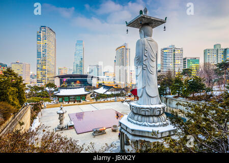 Seoul, South Korea skyline from Bongeunsa Temple. Stock Photo