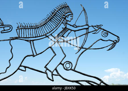 Bronze tracing sculptures of warriors, Indian Memorial, Little Bighorn Battlefield National Monument, Crow Agency, Montana, USA. Stock Photo