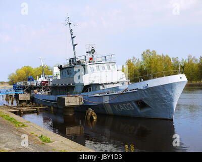 Small military ship in Riga base, Latvia Stock Photo