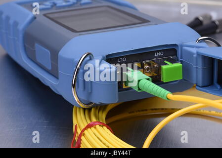 Fiber optic network cable testing Stock Photo
