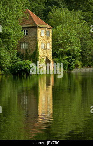 Historic old Pump House on River Banks, Durhan, England Stock Photo