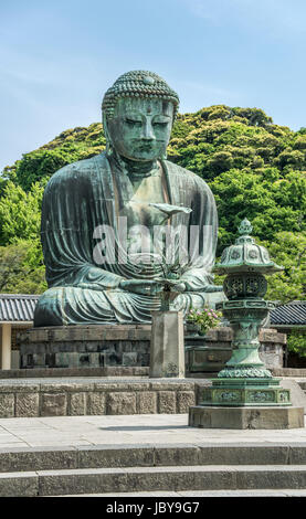 Great Buddha, Daibutsu, a monumental outdoor bronze statue of Amida Buddha at Kōtoku-in, Kamakura, Kanagawa Stock Photo