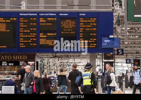 National Rail Security Campaign on Glasgow Central Station information board - See it, Say it, Sorted Stock Photo