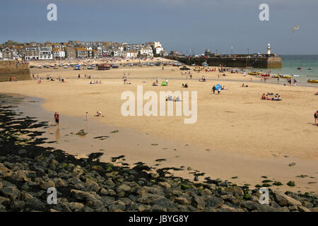 Sands of St Ives harbour at low tide, Cornwall Stock Photo