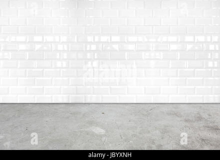 Room perspective-white ceramic tile wall and cement ground Stock Photo