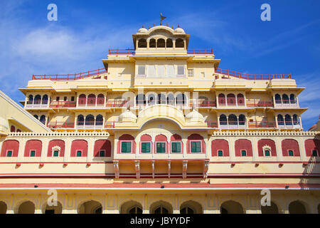 Chandra Mahal seen from Pitam Niwas Chowk, Jaipur City Palace, Rajasthan, India. Palace was the seat of the Maharaja of Jaipur, the head of the Kachwa Stock Photo