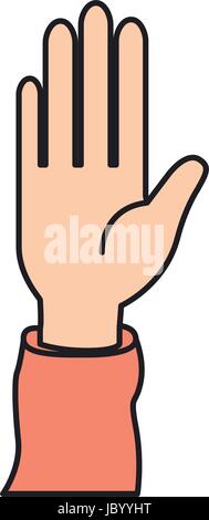 colorful silhouette front view right palm hand extended up for greeting Stock Vector