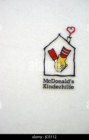 Mainz, Germany - June 10, 2017: The facade and the logo of the Ronald Mc Donald house a children's facility for disabled children on June 10, 2017 in  Stock Photo