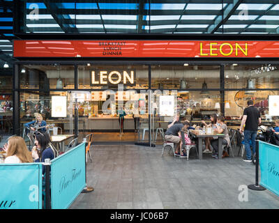 The Leon healthy & wholesome fast food restaurant in London's Spitalfields Market development in the City of London. Stock Photo