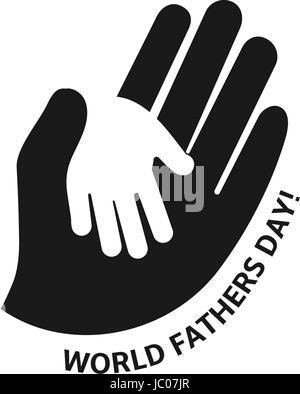 Holding Hand of a child in the hand of an adult vector logo. World Father Day. Symbol of care, kindness, family, children, parents Stock Vector