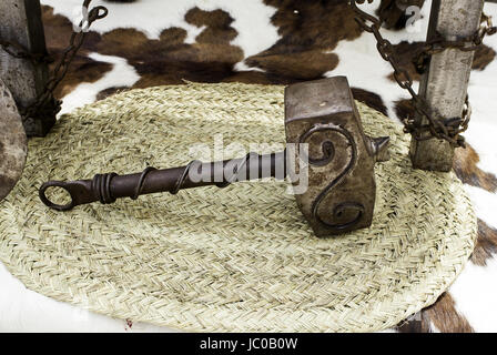 Ancient medieval metal armor helmet, war and champion Stock Photo