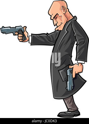 Cartoon bald gun man pointing his gun. Isolated Stock Photo