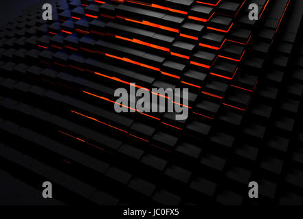 Abstract background of black cubes glowing with red light Stock Photo