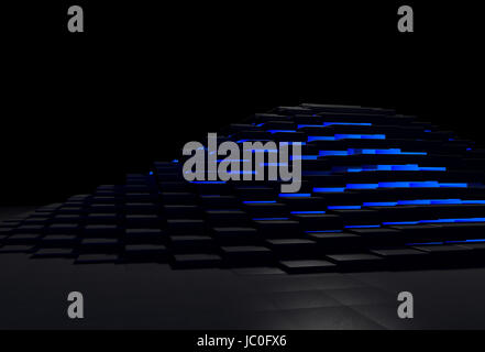 Abstract 3D background with black stone pyramid glowing with blue light Stock Photo