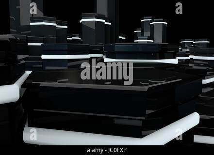 3D glossy black hexagons with glowing surface Stock Photo