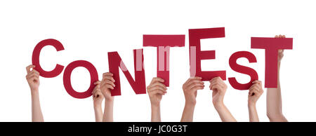 Many Hands Holding the Word Contest, Isolated Stock Photo