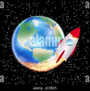planet earth with launching space rocket vector Stock Vector