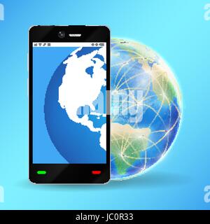 smartphone with planet earth world globe vector Stock Vector