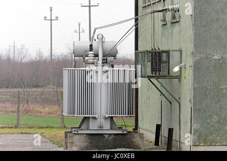 Electric substation with step down voltage transformer of AC power system