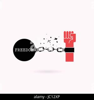 Human hands and broken chain with the bird symbols.Freedom or independence concept.Vector illustration Stock Vector