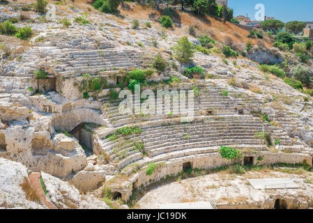 Cagliari Sardinia, ruins of the ancient Roman amphitheatre - the anfiteatro romano - in the Stampace area of Cagliari, Sardinia. Stock Photo