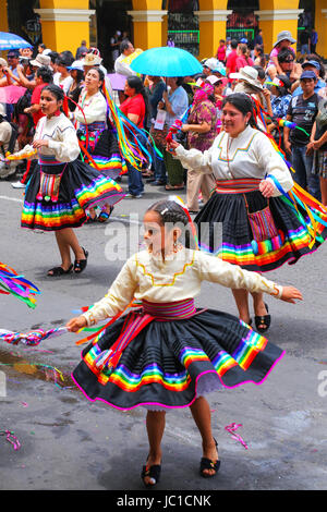 Local people dancing during Festival of the Virgin de la Candelaria in Lima, Peru. The core of the festival is dancing and music performed by differen Stock Photo