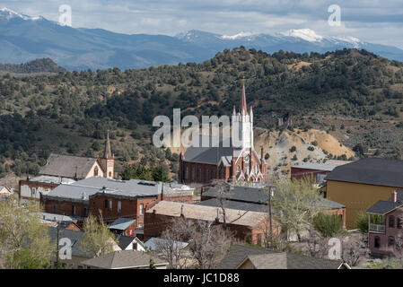 Churches in the historic mining town of Virginia City, Nevada. Stock Photo