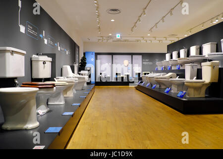 Evolution of toilet bowls in Toto Museum, Kitakyushu. Stock Photo