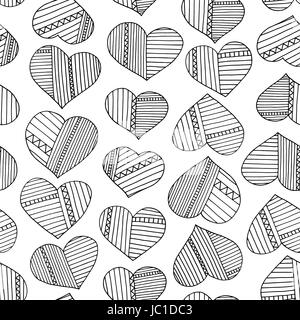 Hearts and stripes hand drawn abstract pattern. Vector seamless background for wallpaper, wrapping, textile design, surface texture, fabric. Stock Vector