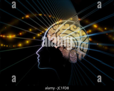 Human Mind series. Design composed of brain, human outlines and fractal elements as a metaphor on the subject of technology, science, education and human mind Stock Photo