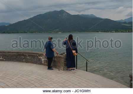 Tegernsee, lake, Rottach-Egern, two people in a little ...