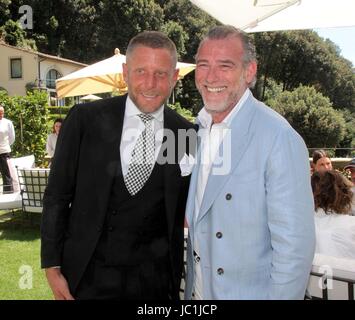 . Andrea Panconesi, patron of Luisa via Roma.com, Lapo Elkann and Alessandro Squarzi. At Villa San Michele In the picture Lapo Elkann with, Alessandro Squarzi ..-. Stock Photo