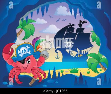Cave with pirate crab - eps10 vector illustration. Stock Vector
