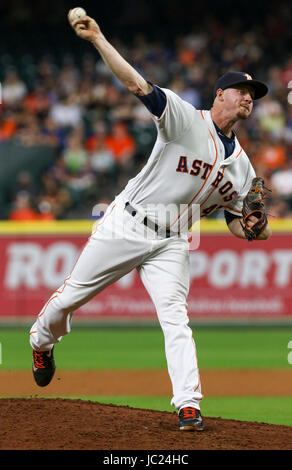 Houston, TX, USA. 12th June, 2017. Houston Astros relief pitcher Chris Devenski (47) delivers a pitch during the MLB game between the Texas Rangers and the Houston Astros at Minute Maid Park in Houston, TX. John Glaser/CSM/Alamy Live News Stock Photo