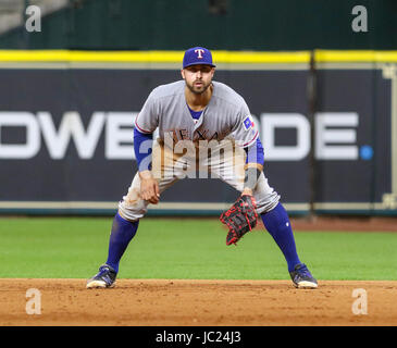 Houston, TX, USA. 12th June, 2017. Texas Rangers first baseman Joey Gallo (13) waits for a pitch during the MLB game between the Texas Rangers and the Houston Astros at Minute Maid Park in Houston, TX. John Glaser/CSM/Alamy Live News Stock Photo