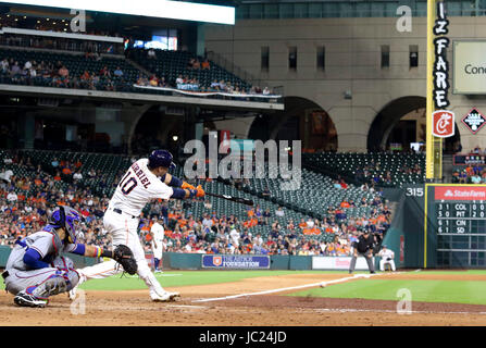 Houston, TX, USA. 12th June, 2017. Houston Astros first baseman Yuli Gurriel (10) at bat during the MLB game between the Texas Rangers and the Houston Astros at Minute Maid Park in Houston, TX. John Glaser/CSM/Alamy Live News Stock Photo