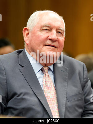 United States Secretary of Agriculture Sonny Perdue gives testimony before the US Senate Committee on Appropriations on 'the President's Fiscal Year 2018 funding request and budget justification for the Department of Agriculture' on Capitol Hill in Washington, DC on Tuesday, June 13, 2017. Credit: Ron Sachs/CNP /MediaPunch Stock Photo