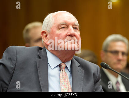 United States Secretary of Agriculture Sonny Perdue gives testimony before the US Senate Committee on Appropriations on 'the President's Fiscal Year 2018 funding request and budget justification for the Department of Agriculture' on Capitol Hill in Washington, DC on Tuesday, June 13, 2017. Credit: Ron Sachs/CNP /MediaPunch Stock Photo