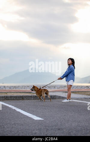 Girl and Shiba Inu Stock Photo