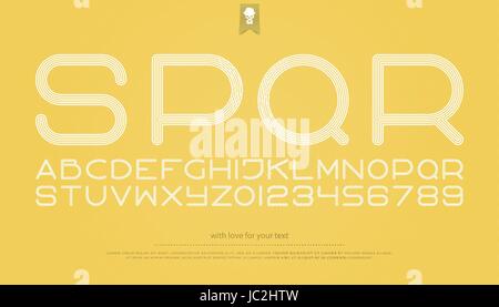 round style alphabet letters and numbers. vector, font type design. sport, regular lettering. geometric, linear typesetting. dynamic typeface Stock Vector