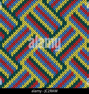 Knitting seamless variegated vector pattern as a fabric texture in red, blue, yellow and green colors Stock Vector