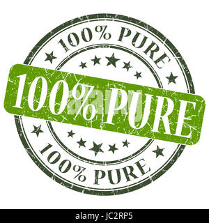 100% Pure green grunge round stamp on white background Stock Photo