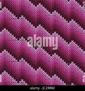 Knitting zigzag line seamless vector pattern as a fabric texture in gradient magenta hues Stock Vector