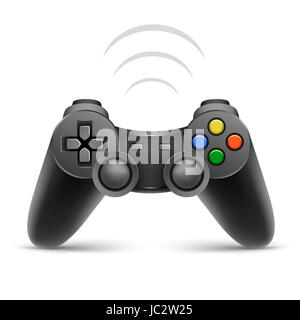 The gamer black joypad with wireless signal on the white background Stock Photo