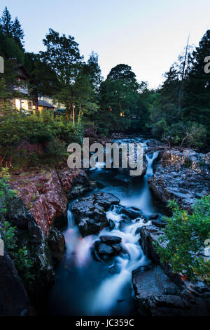Waterfall under a bridge in Wales Stock Photo