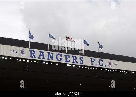 FLAGS AT IBROX STADIUM GLASGOW RANGERS FC GLASGOW RANGERS FC IBROX GLASGOW SCOTLAND 28 August 2010 Stock Photo