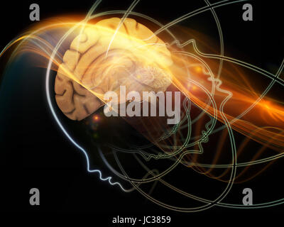 Human Mind series. Design composed of brain, human outlines and fractal elements as a metaphor on the subject of technology, science, education and human mind Stock Photo